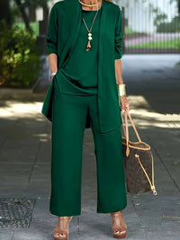 Ensemble de salon 3 pièces pour femmes pour une détente confortable et élégante - top doux, cardigan tendance et pantalon large pour un look parfait pour le week-end