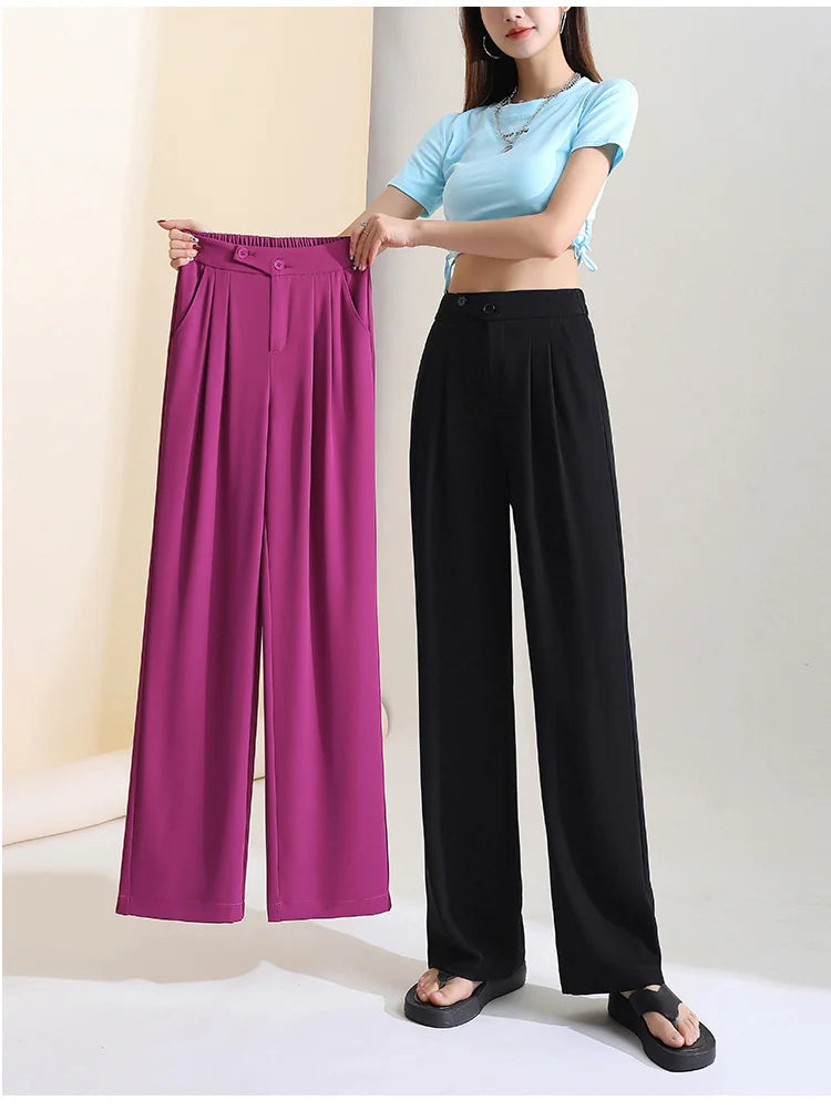 Pantalon large pour femme - look élégant pour le bureau, taille haute et coupe parfaite