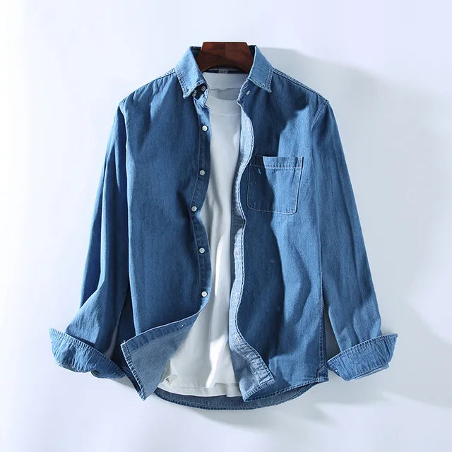 Camisa de mezclilla para hombres - de manga larga con botones - cuello clásico - estilo casual