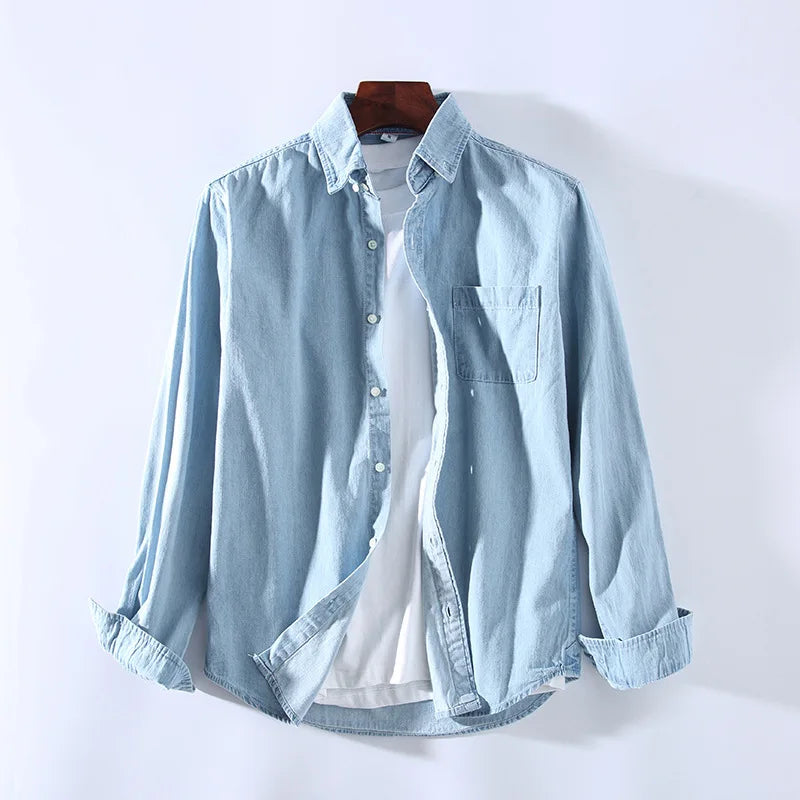 Camisa de mezclilla para hombres - de manga larga con botones - cuello clásico - estilo casual