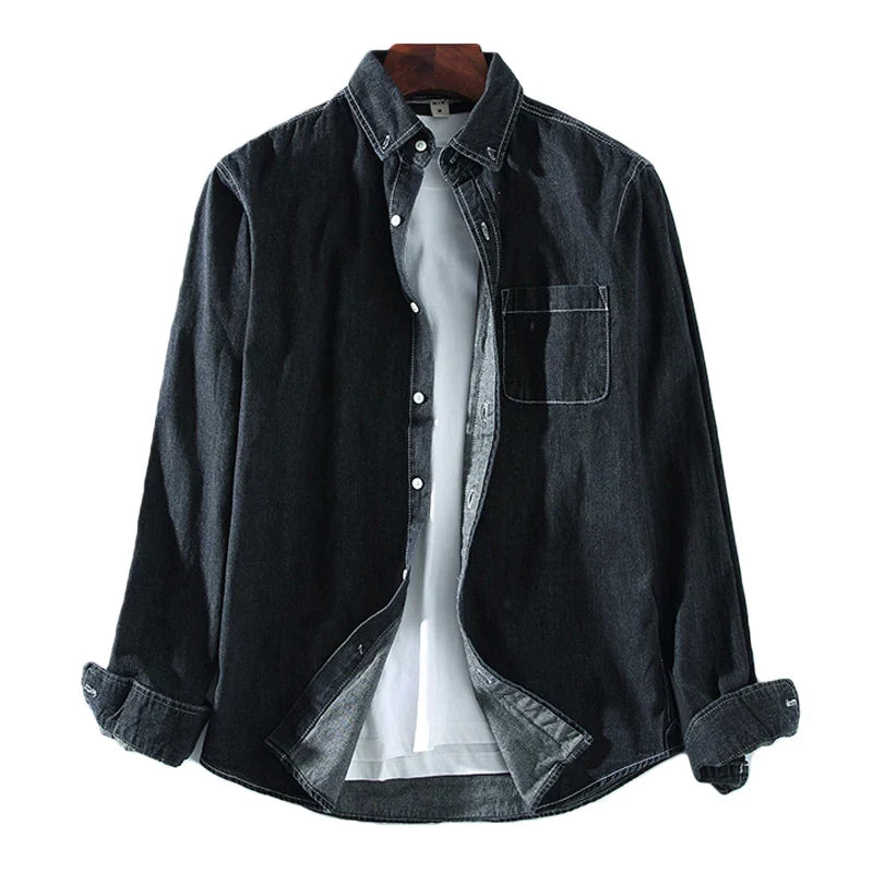 Camisa de mezclilla para hombres - de manga larga con botones - cuello clásico - estilo casual