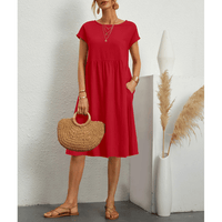 Élégante robe midi en coton et lin à manches courtes pour femmes pour un look chic et confortable