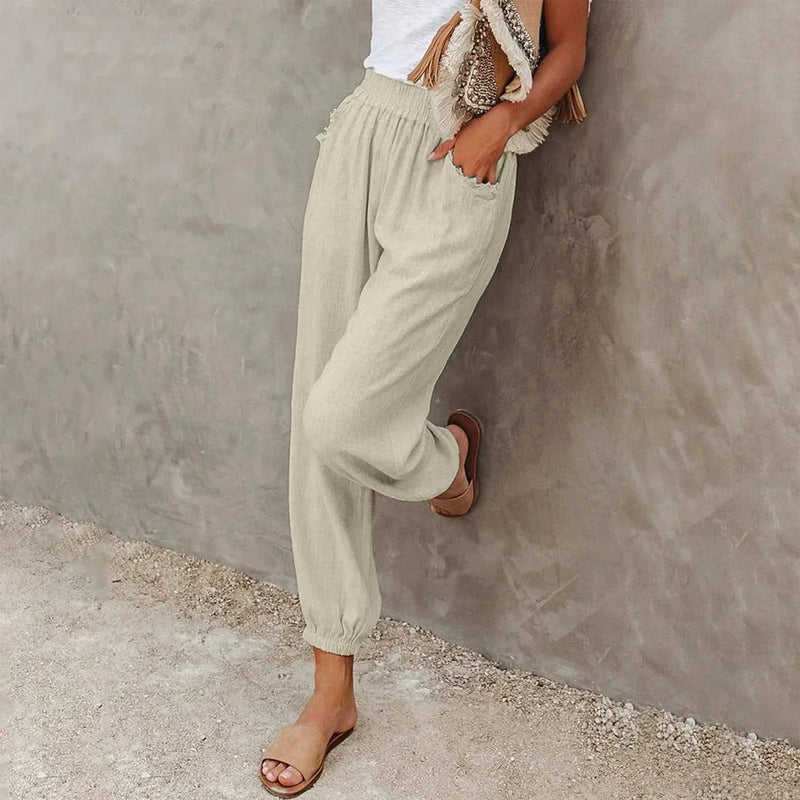 Pantalon léger et décontracté pour femmes avec ceinture élastique confortable - matière respirante et poches pratiques pour un confort quotidien