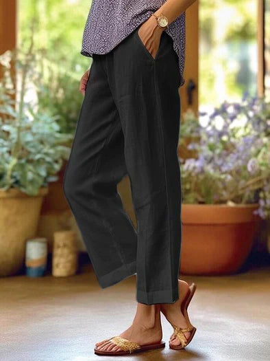 Pantalon décontracté confortable pour femme - mélange de lin respirant pour une sensation de détente ultime