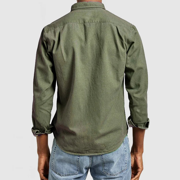 Camisa casual de manga larga para hombre con cuello con muesca