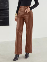 Pantalon taille haute en cuir végétalien pour femme avec des jambes larges élégantes pour un look élégant et décontracté
