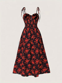 Robe midi florale à bretelles nouées pour femmes