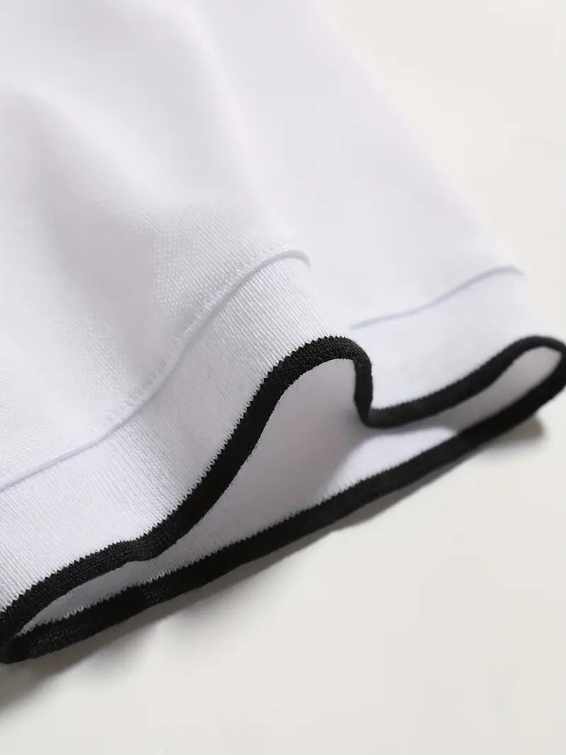 Polo Slim Fit à manches courtes pour hommes, avec un col classique et un motif à rayures verticales stylisé