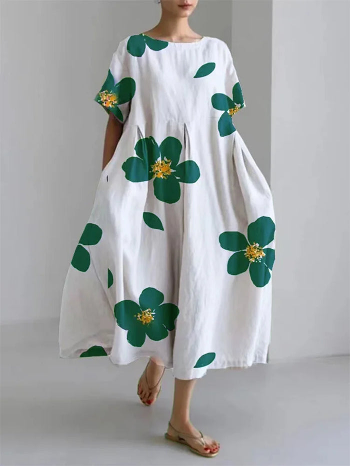 Robe Décontractée Féminine à Fleurs, Coupe Ample et Col Rond - Idéale pour le Printemps et l'Été