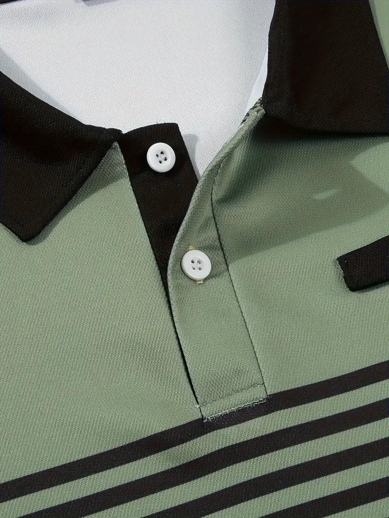 Camisa Polo Masculina - Ajuste Slim - Design Listrado - Manga Curta para Uso Casual
