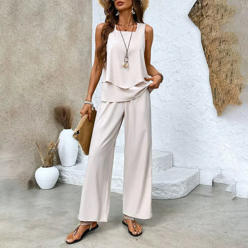 Top et pantalon large d'été pour femmes - Ensemble 2 pièces pour un look élégant