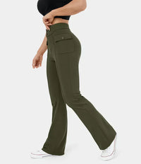 Pantalon cargo décontracté à taille haute pour femmes, élégant et pratique, avec poches boutonnées - parfait pour la vie de tous les jours