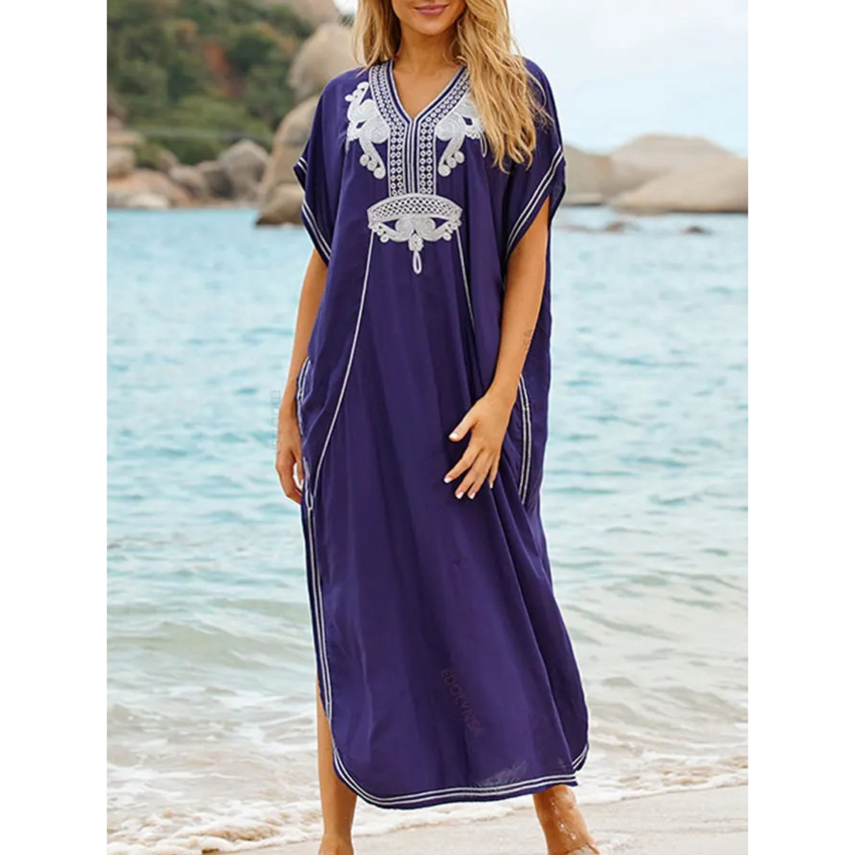 Kaftan élégant pour femmes - Couverture de plage légère et fluide à col en V pour un style estival confortable