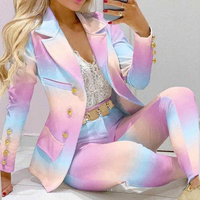 Élégant ensemble blazer et pantalon pour femme avec imprimé floral coloré - Parfait pour le bureau pour un look élégant