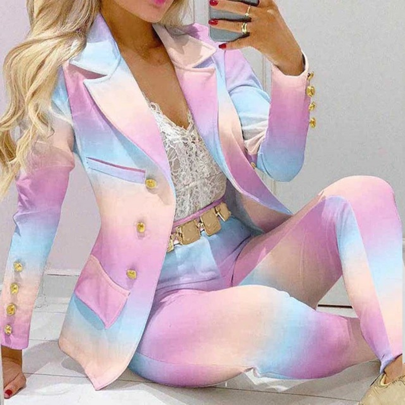 Élégant ensemble blazer et pantalon pour femme avec imprimé floral coloré - Parfait pour le bureau pour un look élégant