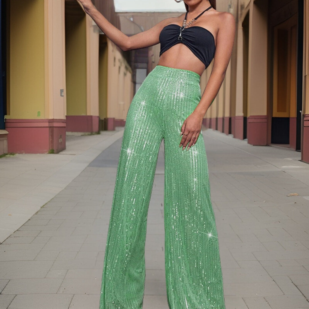 Élégant pantalon de soirée à taille haute pour femmes, avec des jambes larges pour un look élégant