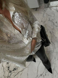 Blouse à paillettes oversize pour femmes - Chemise glamour scintillante
