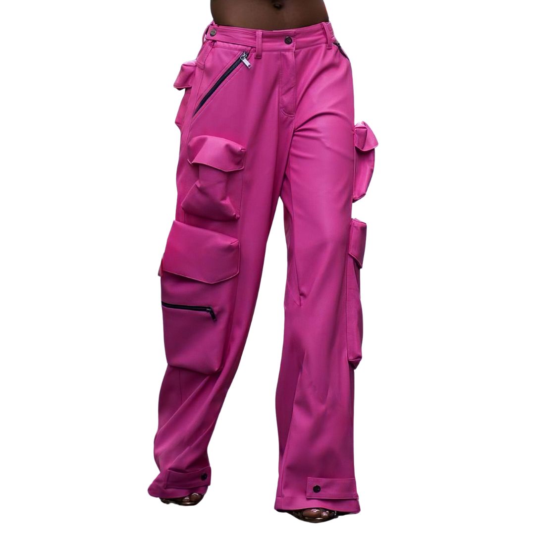Pantalon cargo rose pour femme - Jambes larges et poches spacieuses pour un modèle tendance et confortable au quotidien