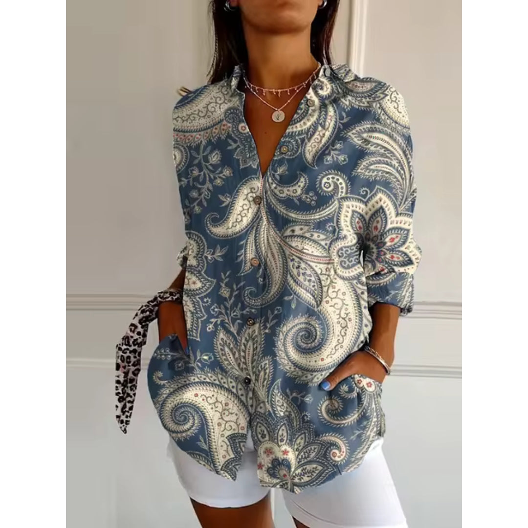 Élégante blouse à manches longues avec imprimé floral - parfaite tenue légère pour une journée décontractée