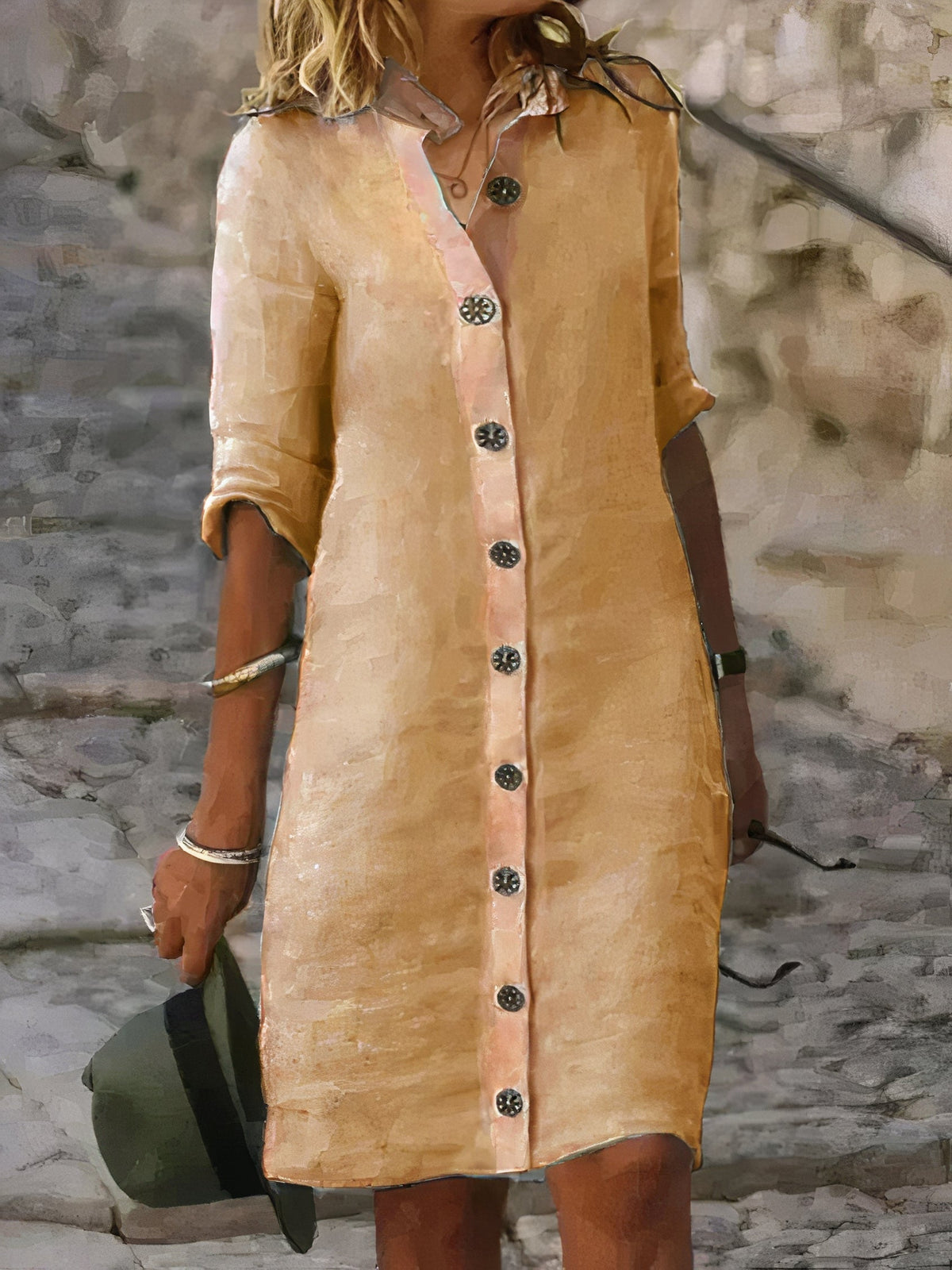 Stylish Casual Linen Midi Dress - Rena pour un look frais et confortable
