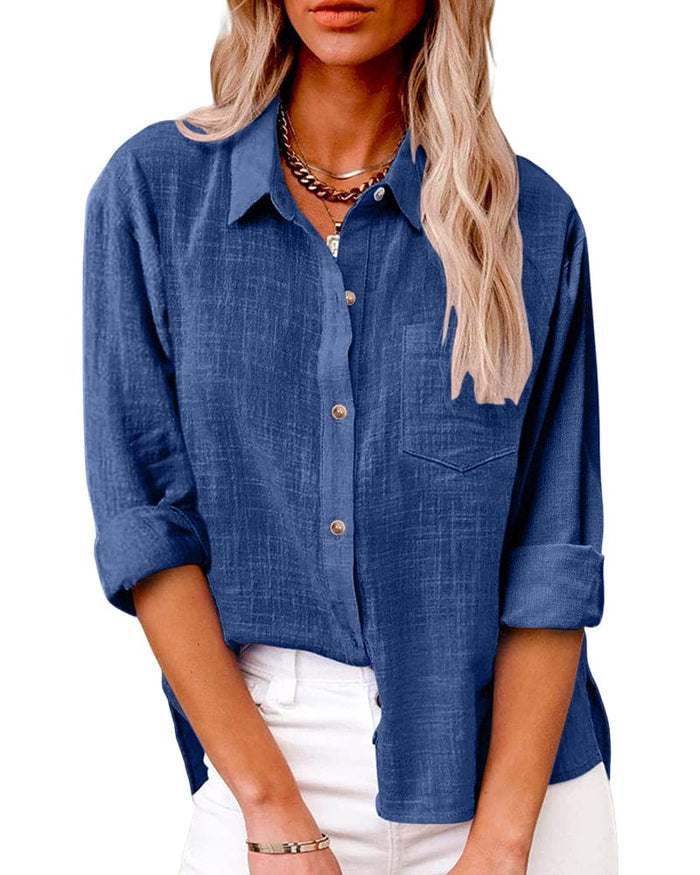 Chemisier boutonné élégant pour femmes - chemisier à manches longues polyvalent et léger pour toutes les occasions