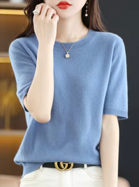 Pull élégant à manches courtes en laine et cachemire pour femmes