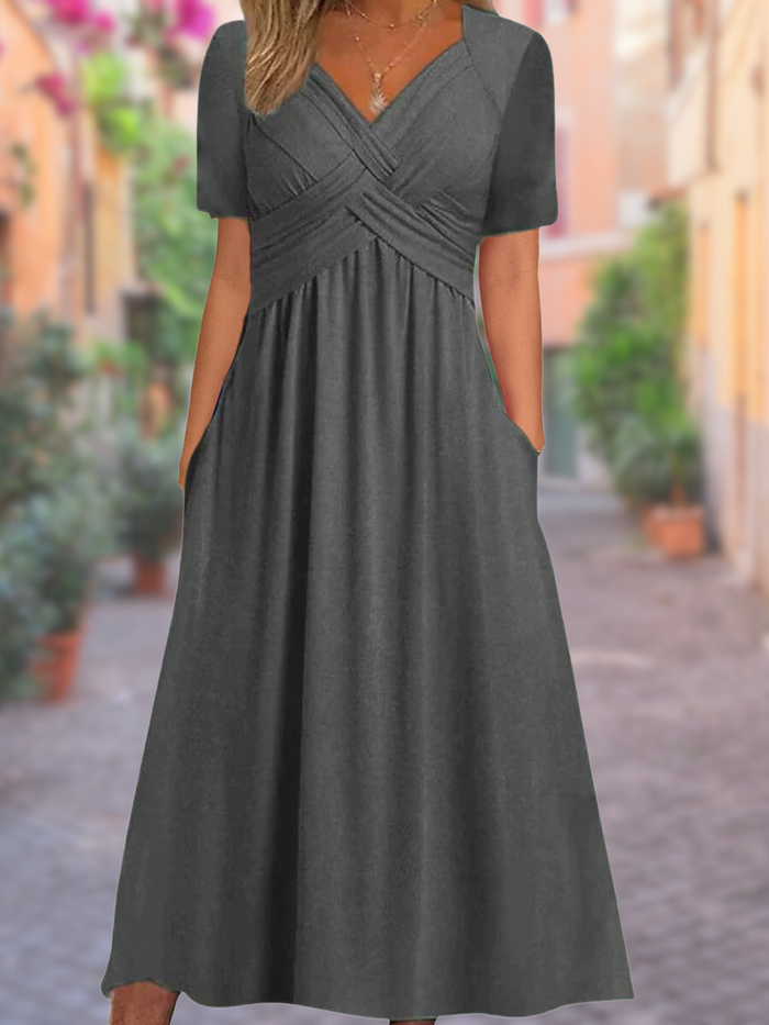 Robe d'été élégante à col en V - Confortable et aérée