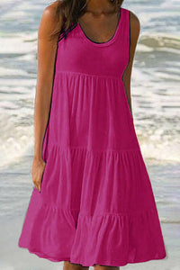 Robe chic et tendance en patchwork solide avec jupe en plusieurs couches et col rond