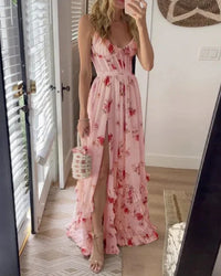 Robe longue midi élégante en dentelle florale pour femmes, parfaite pour les soirées raffinées