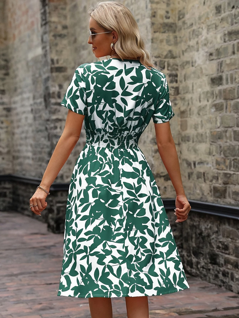 Robe Midi Élégante pour Femmes - Imprimé Floral avec Détails Smockées