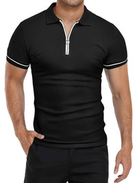 Polo slim à manches courtes pour hommes avec fermeture à glissière contrastée à la mode