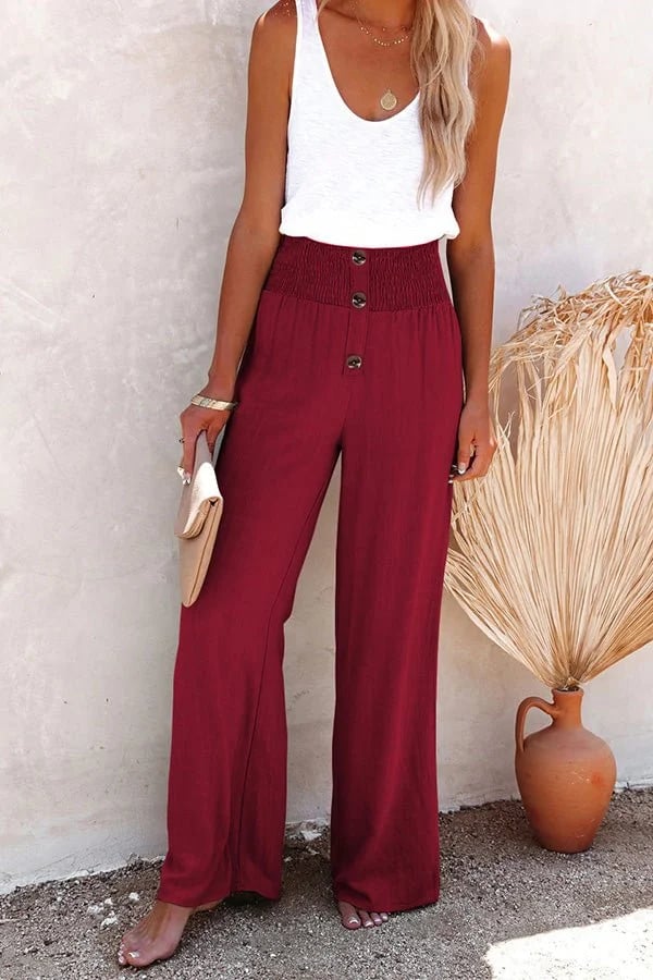 Élégant pantalon taille haute en mousseline de soie légère à jambe large pour femmes - style décontracté parfait pour tous les jours