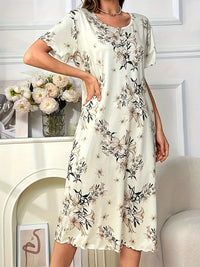 Robe midi florale à manches courtes pour femmes - Élégance et confort assurés