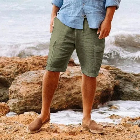 Short en Lin léger pour Homme - Tissu respirant et léger - Coupe décontractée - Longueur au genou pour un style casual parfait