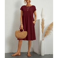 Élégante robe midi en coton et lin à manches courtes pour femmes pour un look chic et confortable