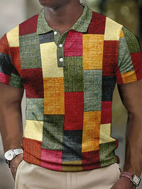 Polo à patchwork stylisé pour hommes - manches courtes - vêtements décontractés respirants