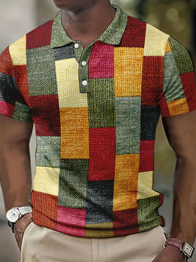 Polo à patchwork stylisé pour hommes - manches courtes - vêtements décontractés respirants