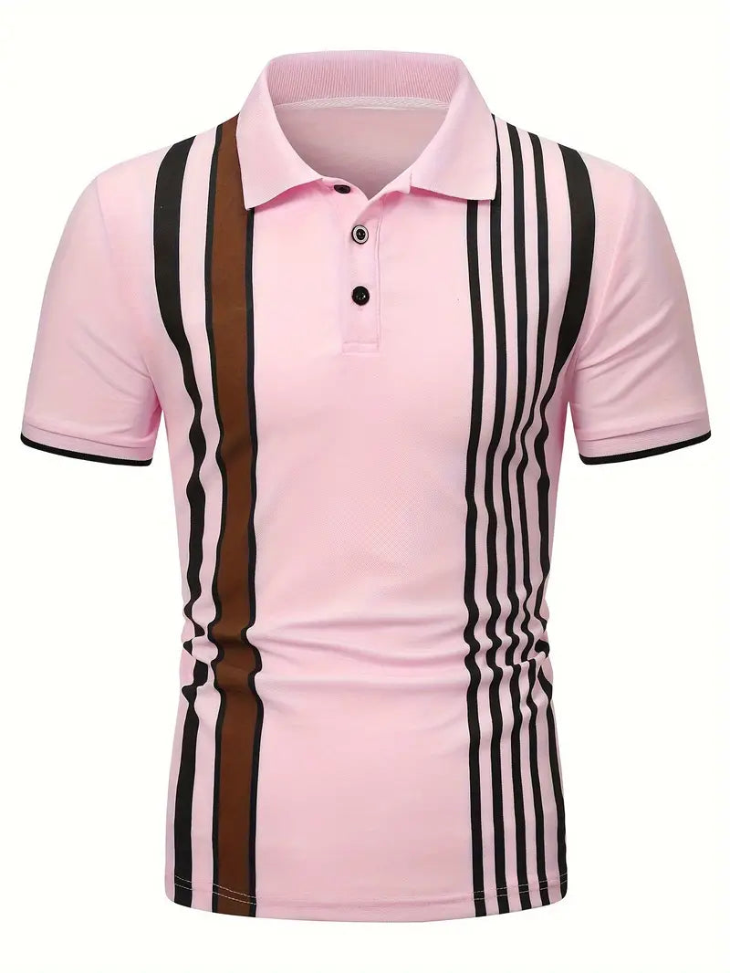 Polo Slim Fit à manches courtes pour hommes, avec un col classique et un motif à rayures verticales stylisé