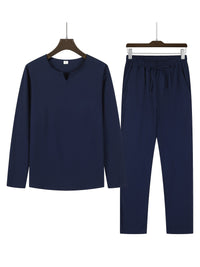 Set Décontracté pour Homme : Haut à V-Neck à Manches Longues et Pantalons Confortables