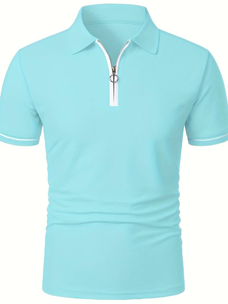 Polo slim à manches courtes pour hommes avec fermeture à glissière contrastée à la mode
