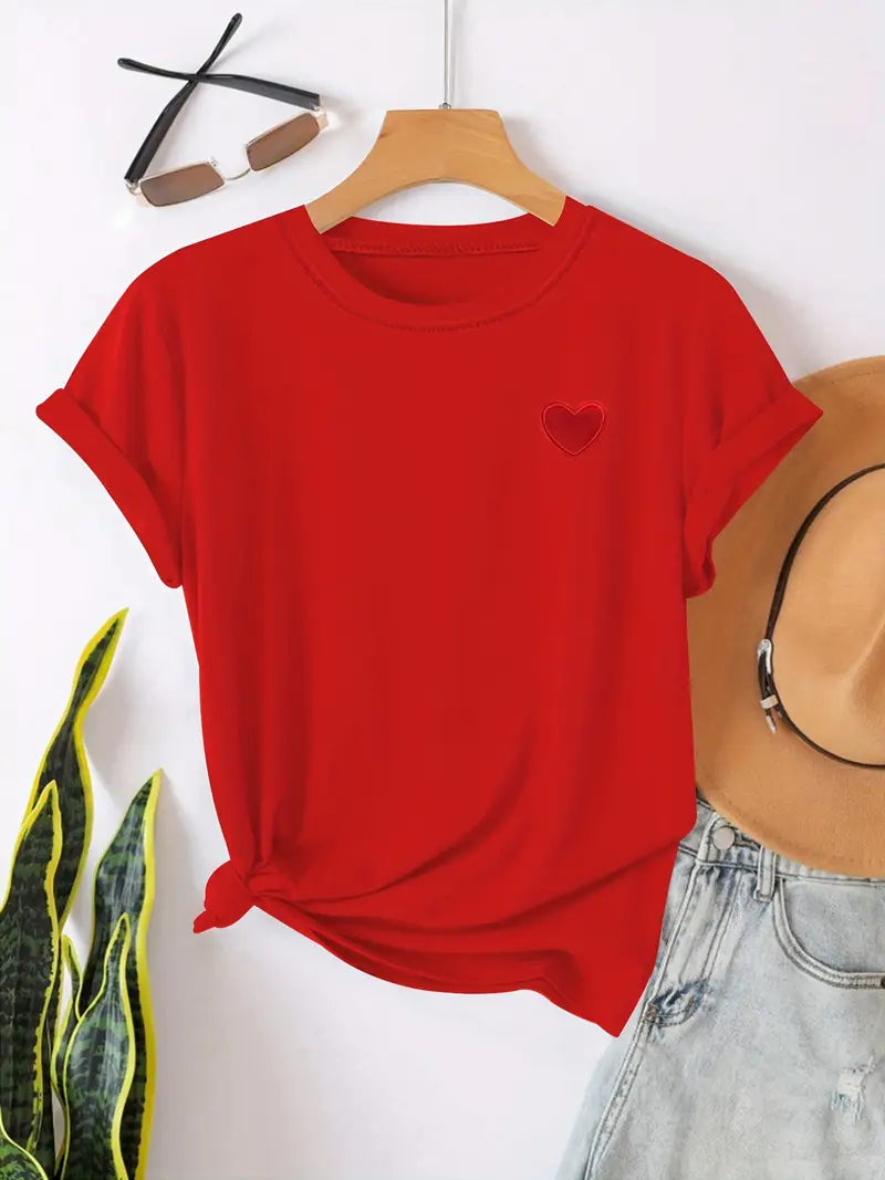 T-shirt élégant et décontracté pour femmes avec un joli cœur - top en coton doux pour un confort quotidien