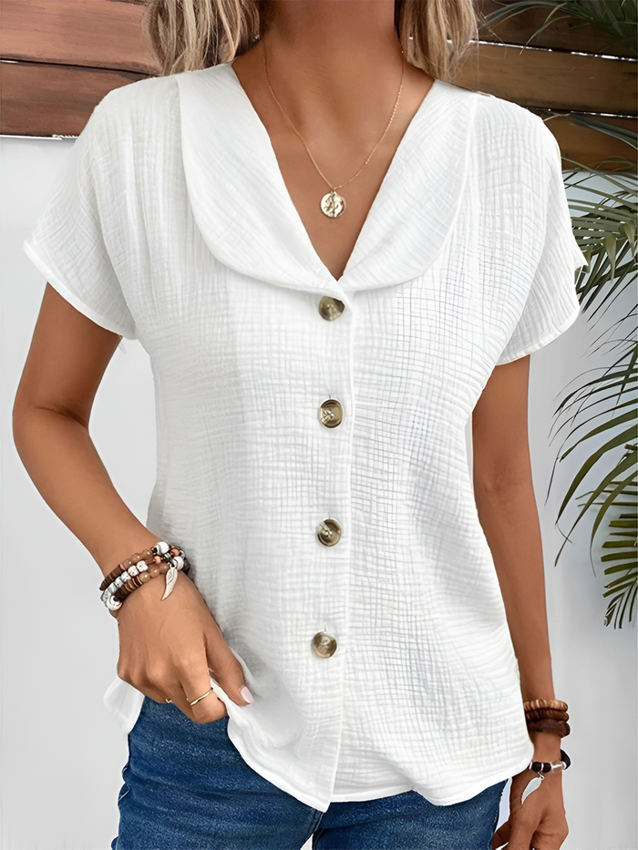 Chemisier élégant à manches courtes en coton mélangé léger pour un look décontracté et confortable