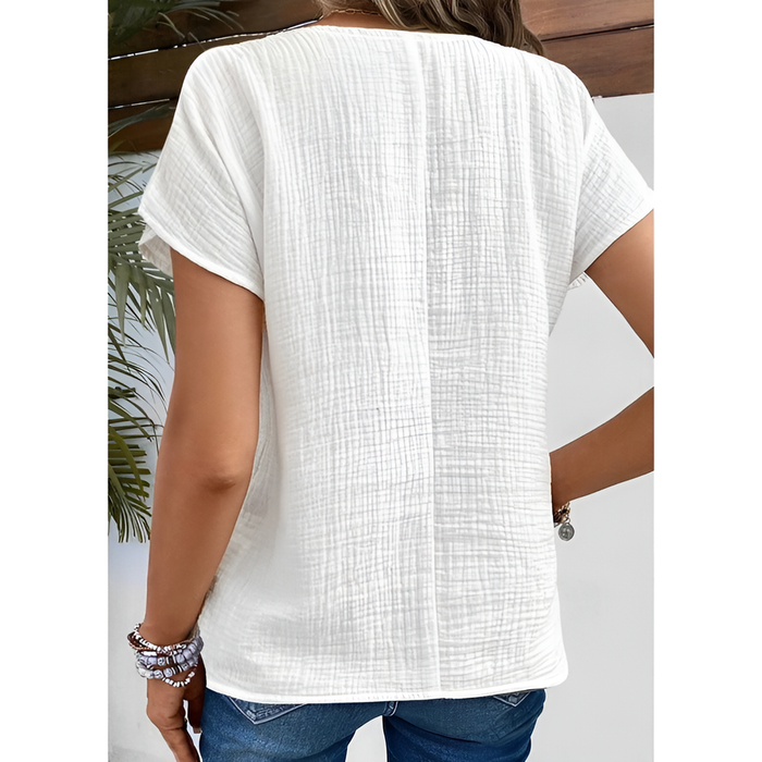 Chemisier élégant à manches courtes en coton mélangé léger pour un look décontracté et confortable