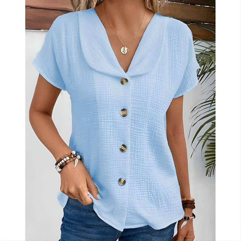 Chemisier élégant à manches courtes en coton mélangé léger pour un look décontracté et confortable