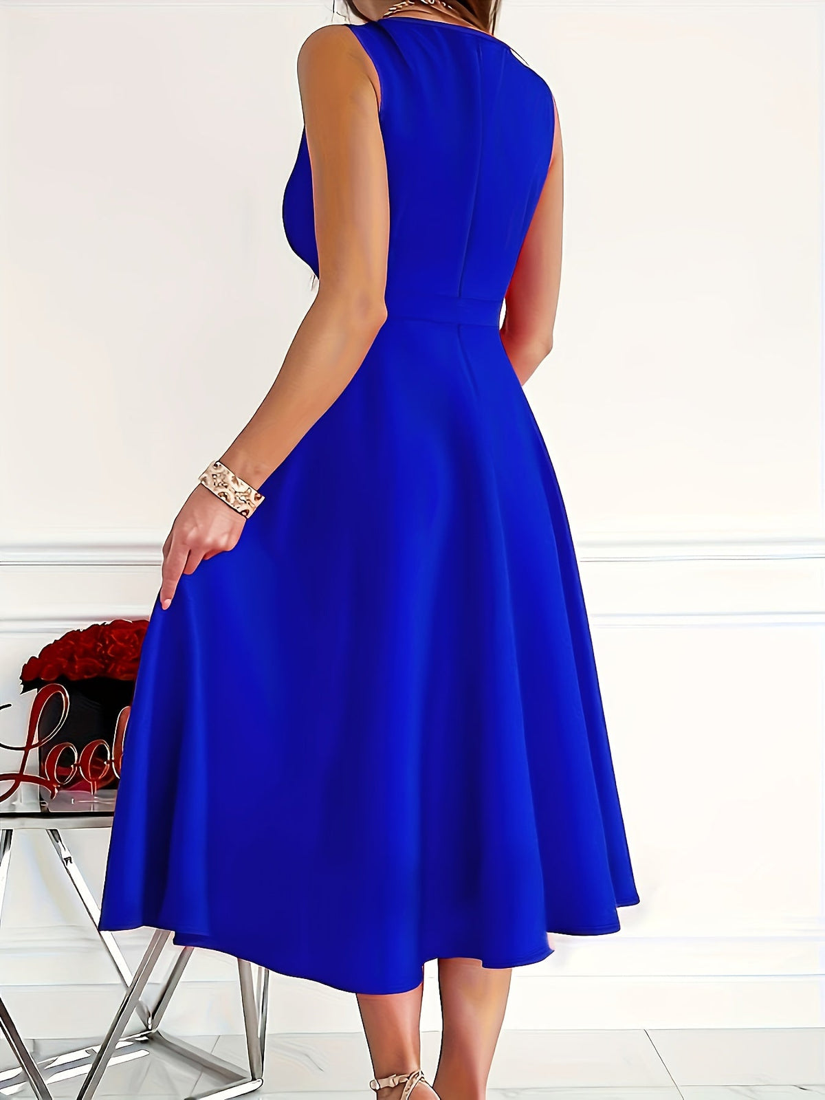 Chic V-Neck Midi Dress for Women - Elegant & Stylish