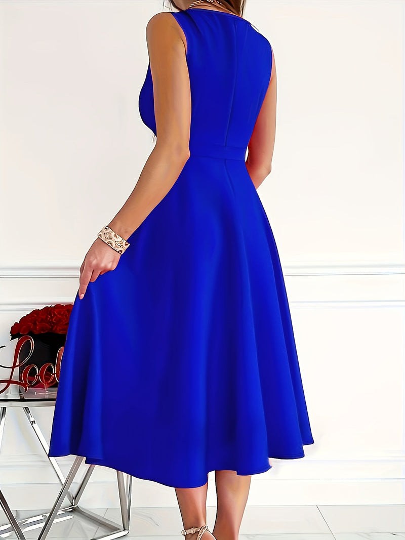 Chic V-Neck Midi Dress for Women - Elegant & Stylish
