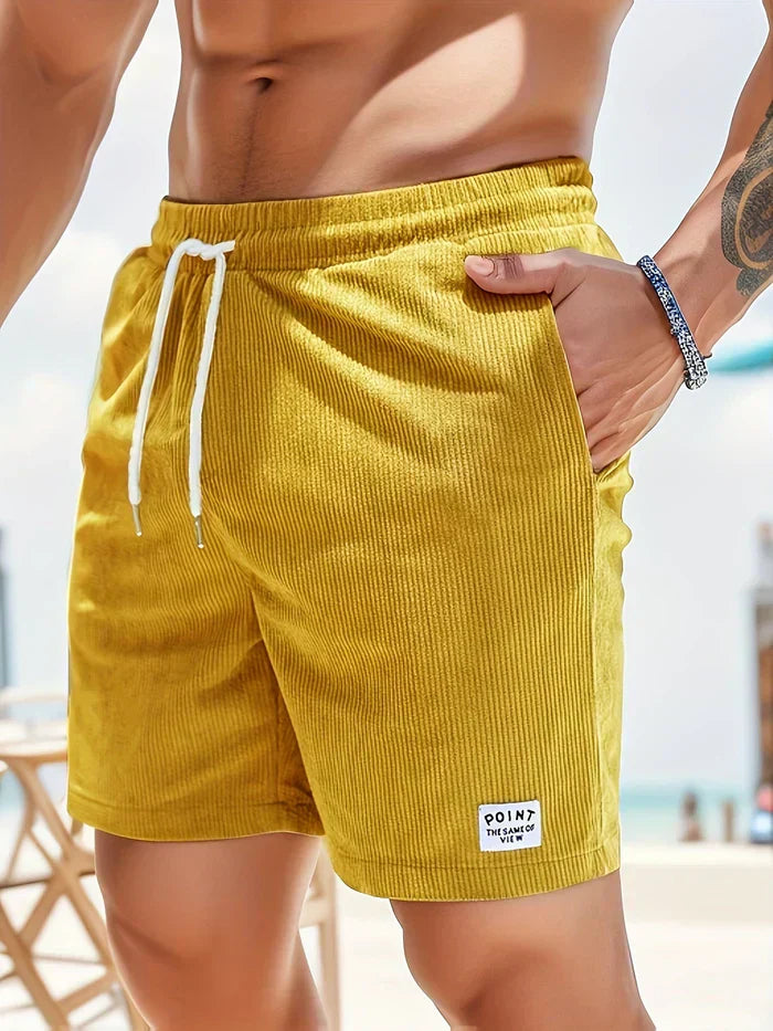 Shorts décontractés pour hommes avec taille élastique, cordon ajustable et tissu texturé