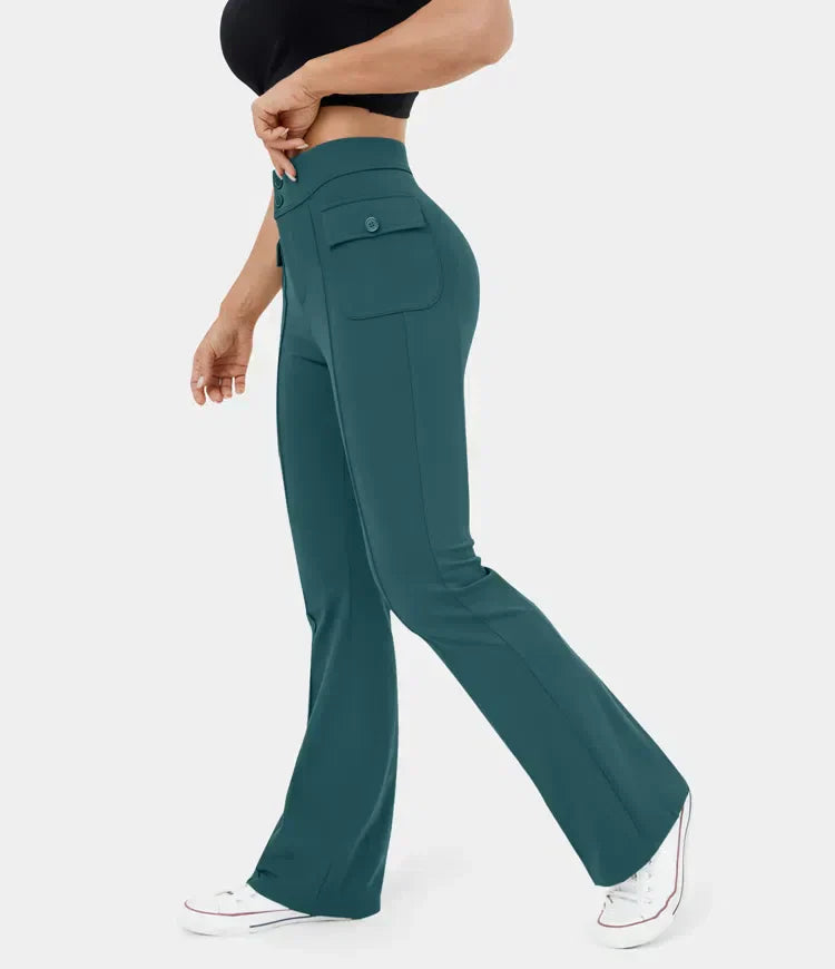 Pantalon cargo décontracté à taille haute pour femmes, élégant et pratique, avec poches boutonnées - parfait pour la vie de tous les jours