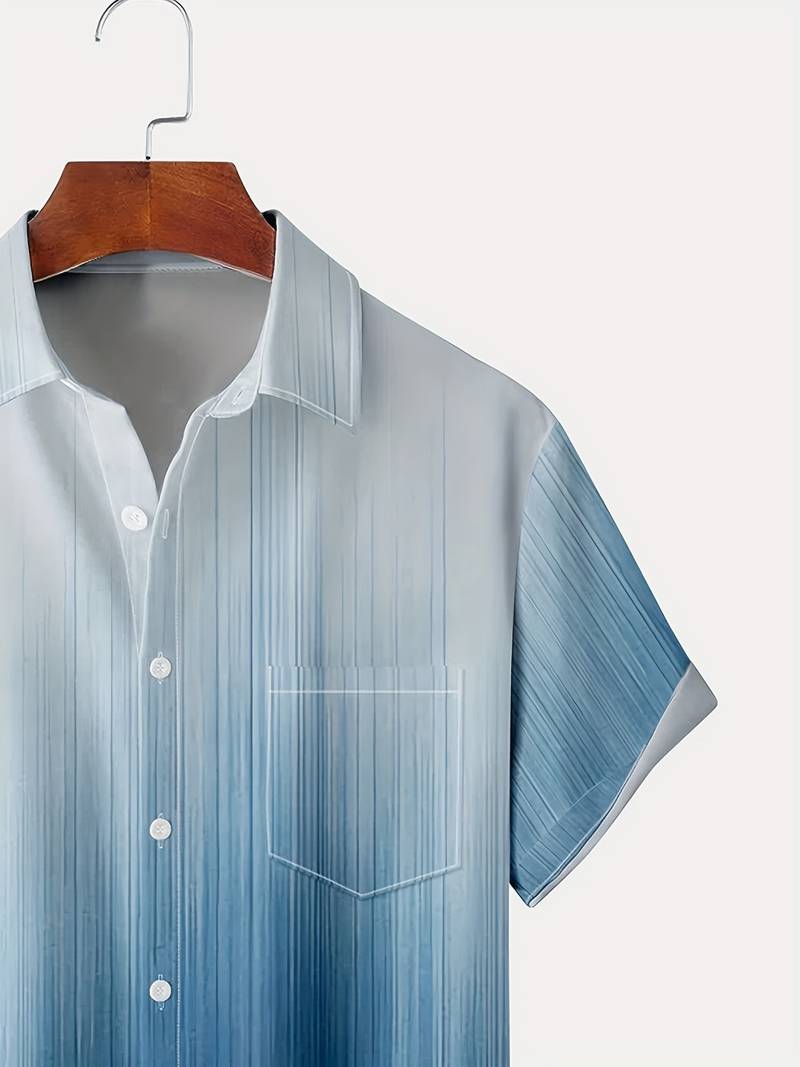Camisole masculine à boutons avec motif dégradé - Manga corta, ajustable cómodo y transpirable para un estilo fresco