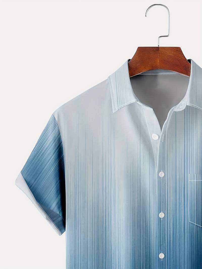Camisole masculine à boutons avec motif dégradé - Manga corta, ajustable cómodo y transpirable para un estilo fresco